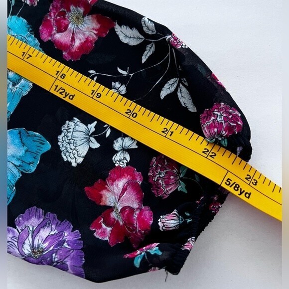 Express Dark Floral Babydoll Mini‎ Dress Ruffled Flowy Lightweight Size 6 - Picture 14 of 15